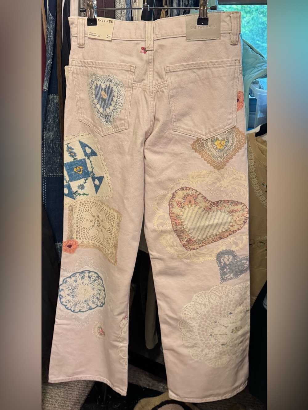 NWT Free People We The Free Tinsley Printed Jeans Illusions Heirloom Ivory - 27 - Picture 11 of 12